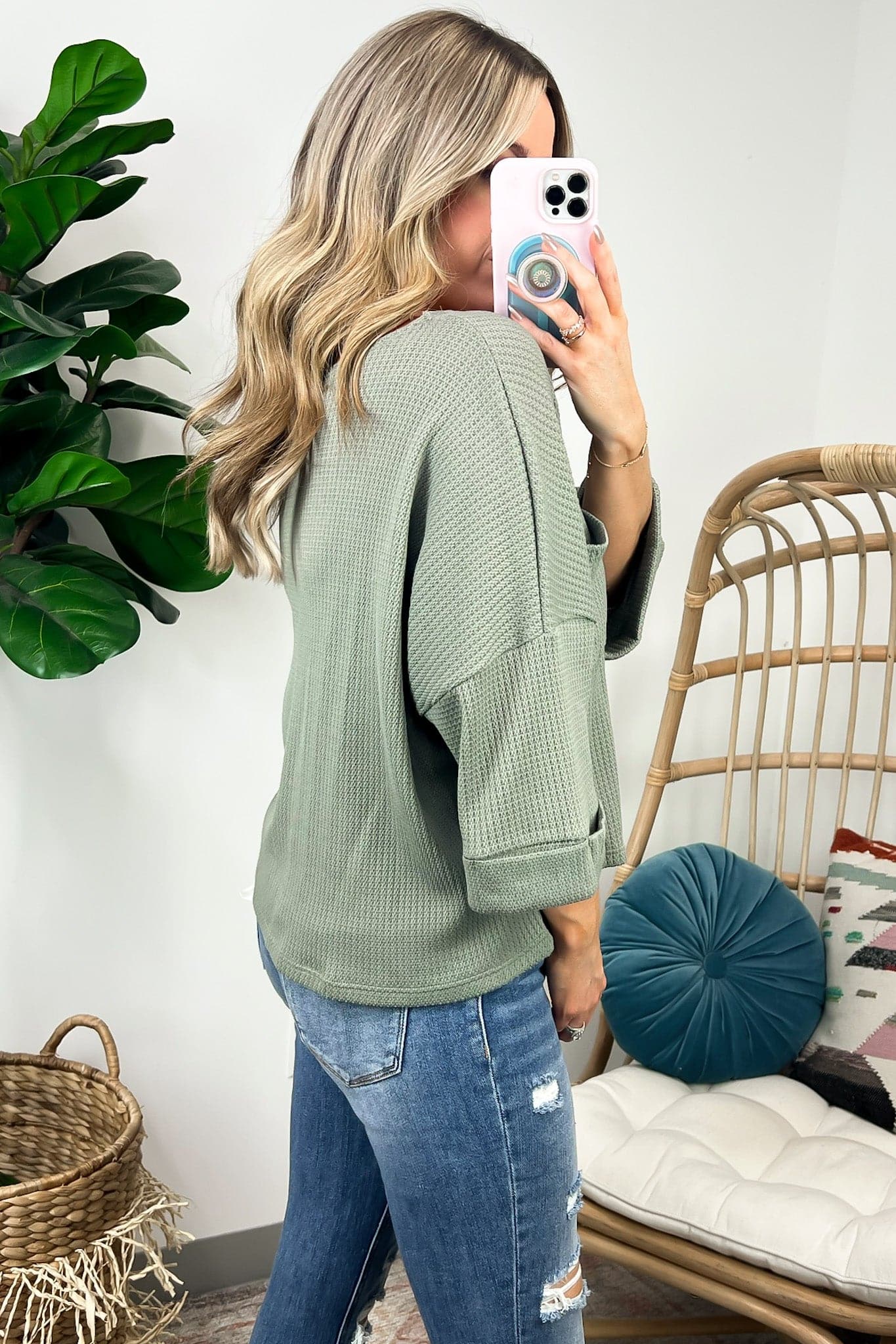  Sterlington Relaxed Waffle Knit Pocket Top - Madison and Mallory