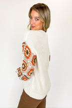 Stitched and Style Square Crochet Sleeve V-Neck Sweater - FINAL SALE - Madison and Mallory