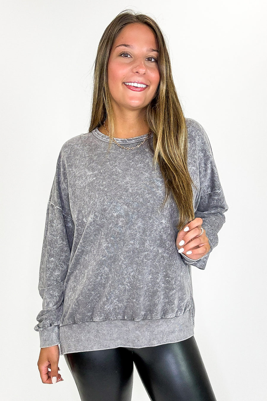 Charcoal / S Stonefade Mineral Wash Pullover - Madison and Mallory