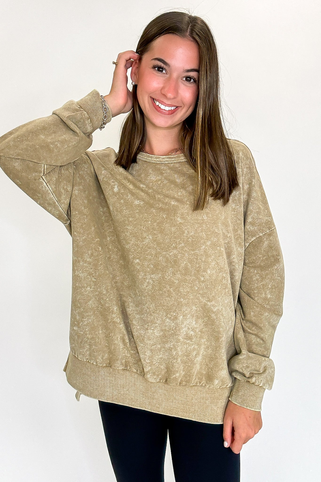 Mocha / S Stonefade Mineral Wash Pullover - Madison and Mallory