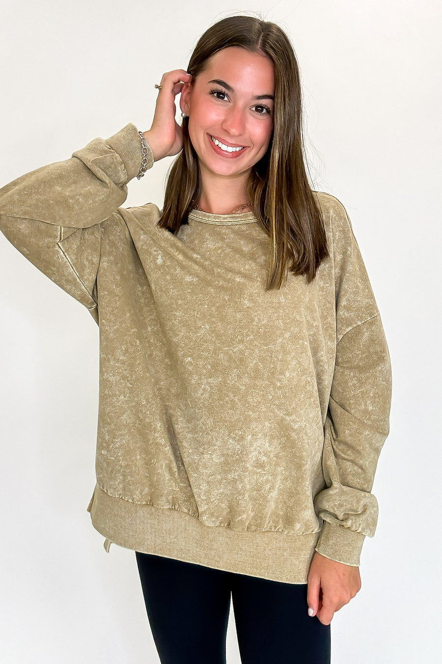 Mocha / S Stonefade Mineral Wash Pullover - Madison and Mallory