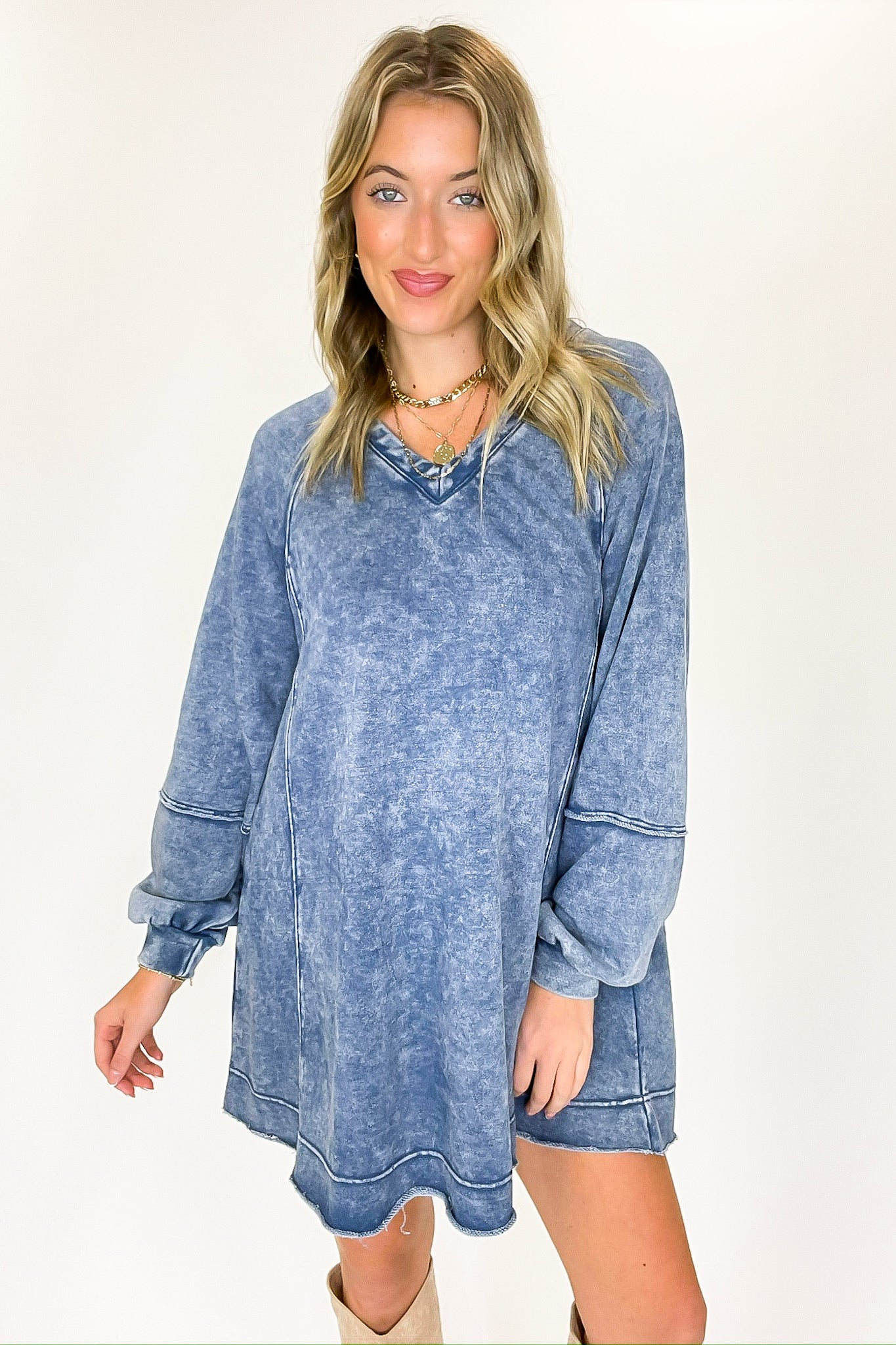 Denim / S Stoneflow Mineral Washed Oversized A-Line Dress - Madison and Mallory