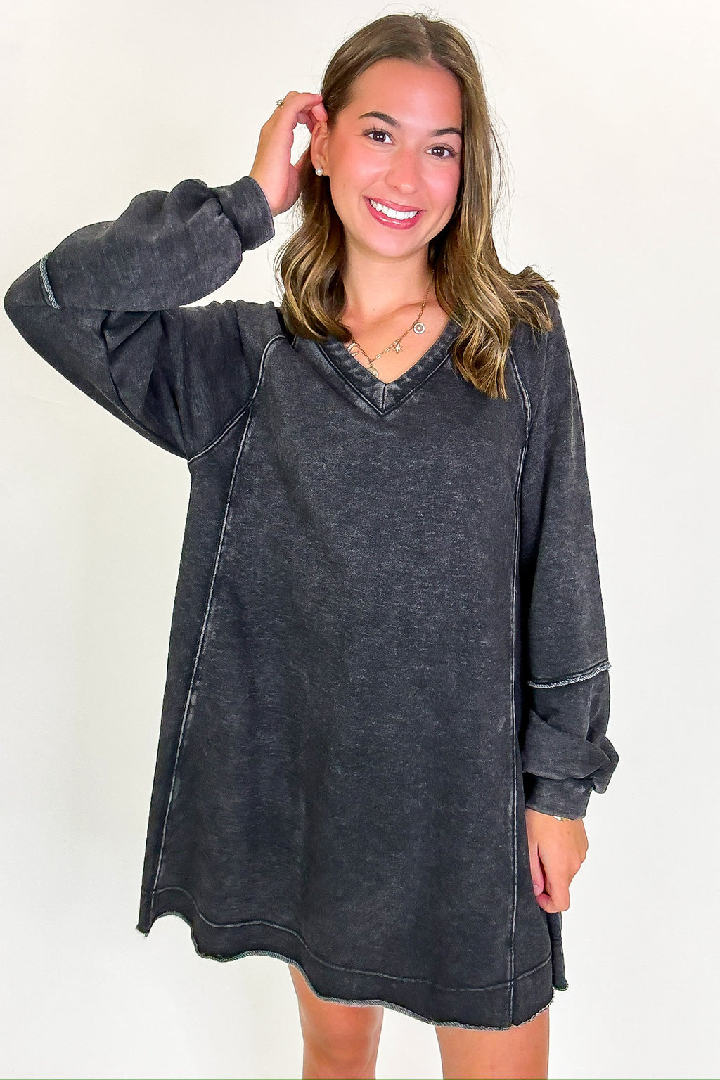 Black / S Stoneflow Mineral Washed Oversized A-Line Dress - BACK IN STOCK - Madison and Mallory