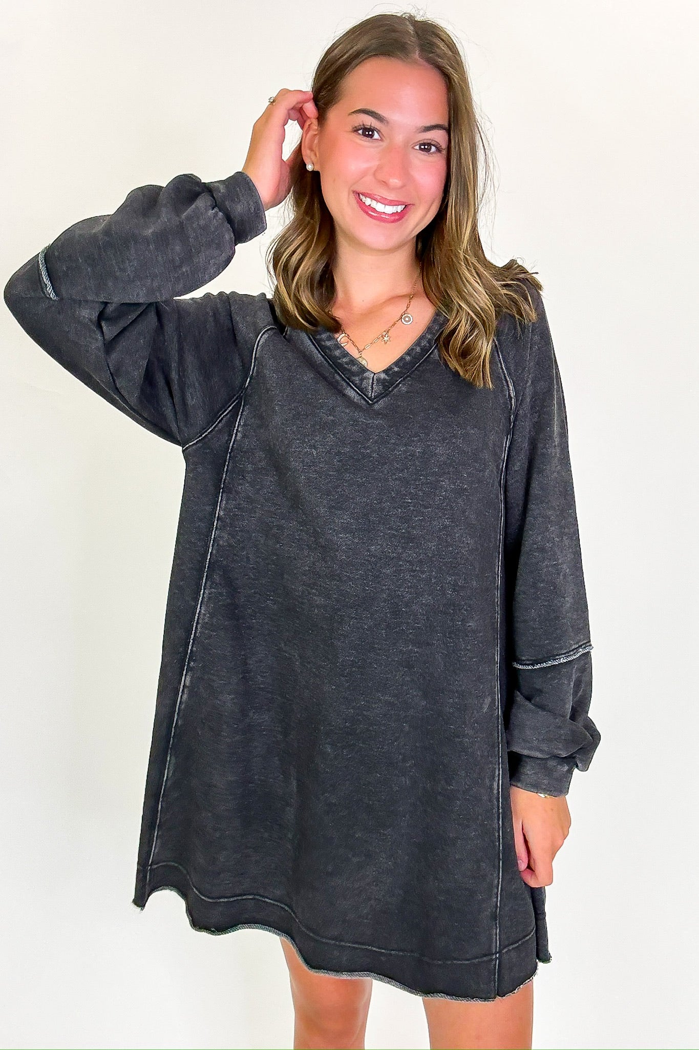 Black / S Stoneflow Mineral Washed Oversized A-Line Dress - Madison and Mallory