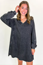 Black / S Stoneflow Mineral Washed Oversized A-Line Dress - Madison and Mallory