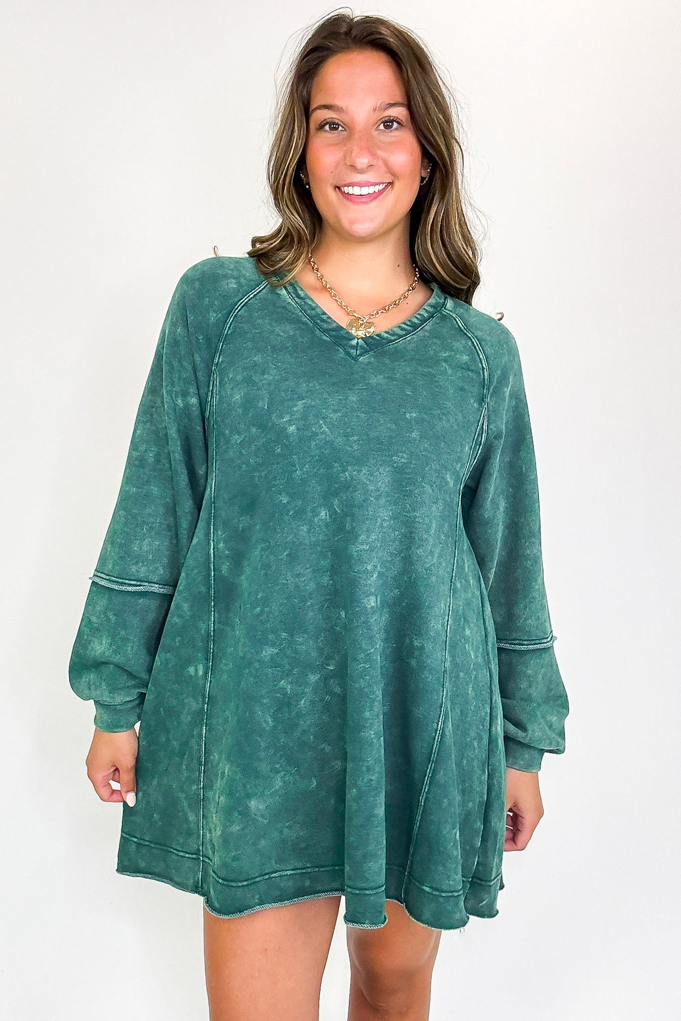 Forest / S Stoneflow Mineral Washed Oversized A-Line Dress - Madison and Mallory