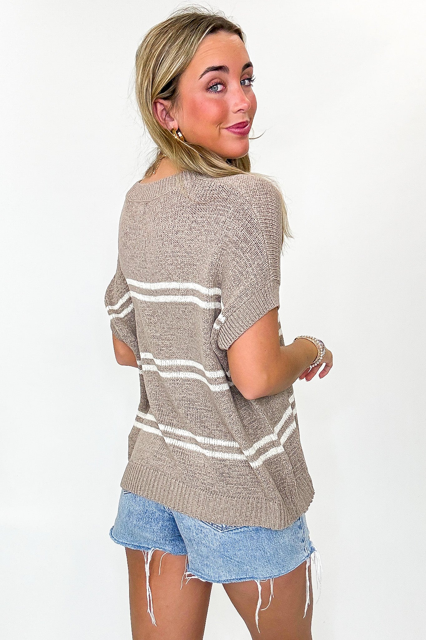 Strata Luxe Striped V-Neck Knit Top - Madison and Mallory