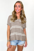 Strata Luxe Striped V-Neck Knit Top - Madison and Mallory
