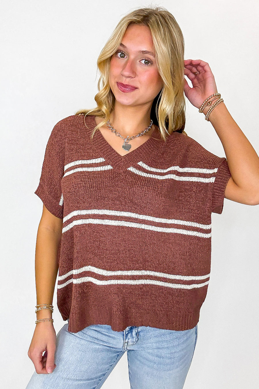 Strata Luxe Striped V-Neck Knit Top - Madison and Mallory