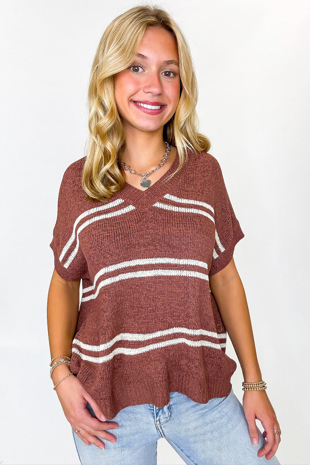 Strata Luxe Striped V-Neck Knit Top - Madison and Mallory