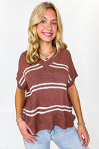 Strata Luxe Striped V-Neck Knit Top - Madison and Mallory