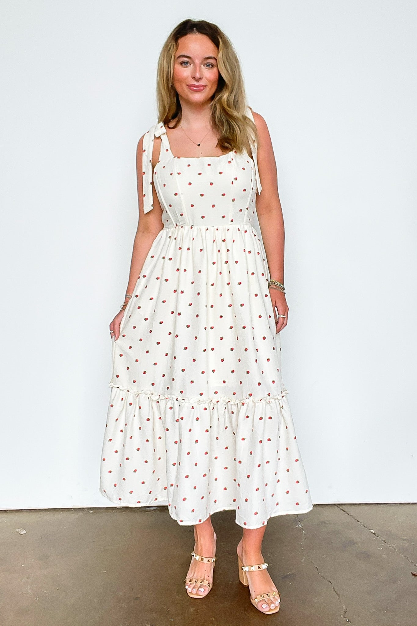 S / Cream Strawberry Fields Tiered Dress - Madison and Mallory