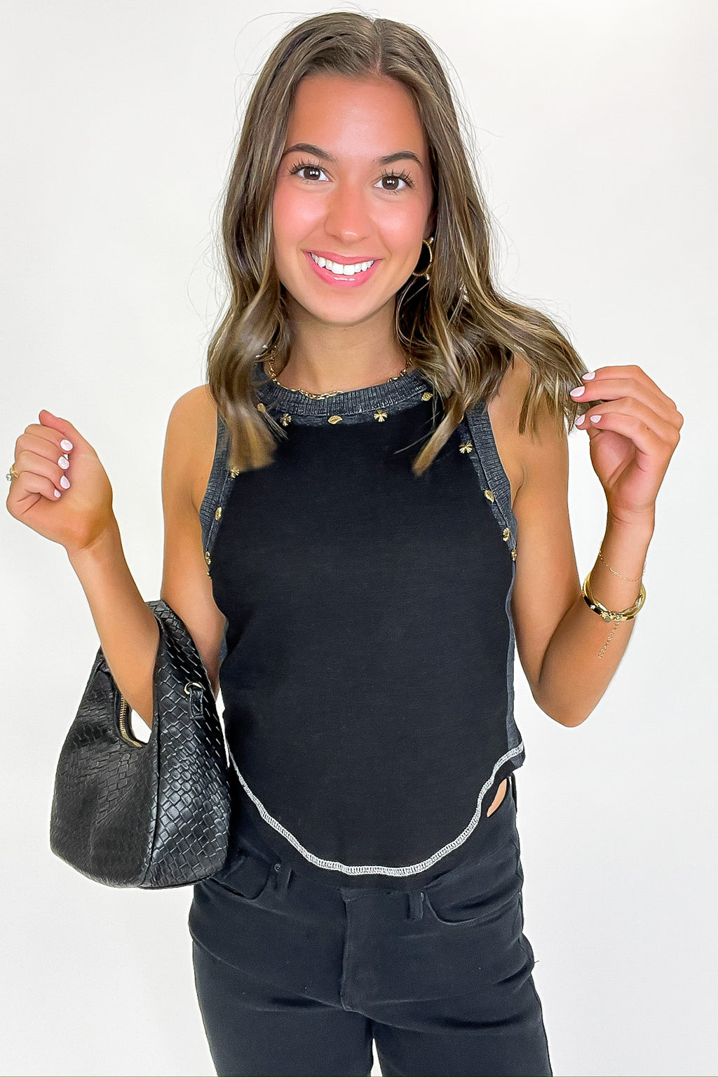 Streetlight Studded Detail Tank Top - FINAL SALE - Madison and Mallory