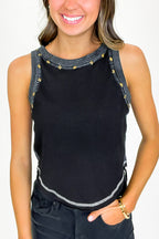 S / Black Streetlight Studded Detail Tank Top - FINAL SALE - Madison and Mallory