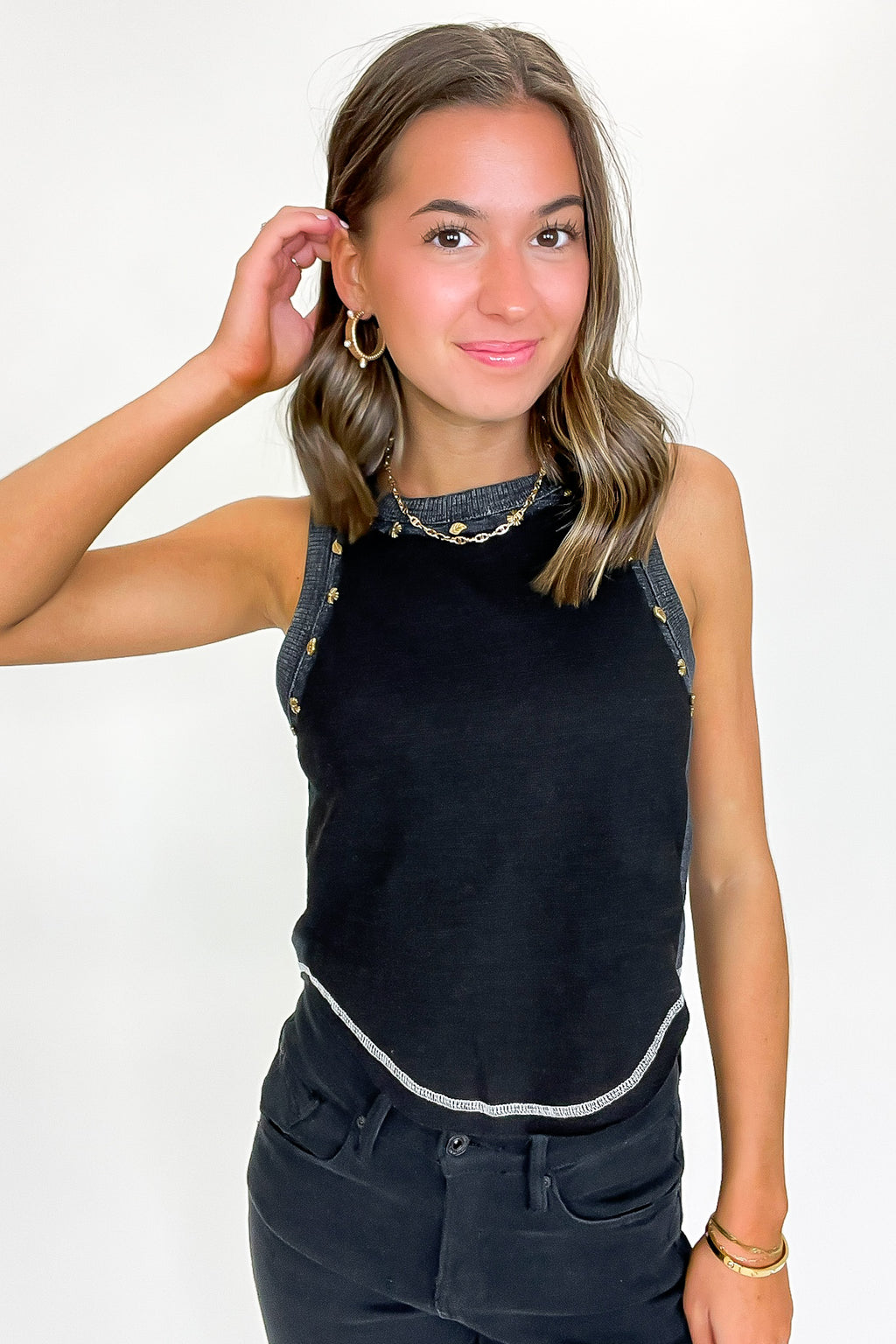 Streetlight Studded Detail Tank Top - FINAL SALE - Madison and Mallory