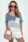 Denim / S Stripe Story Color Block Sweater Top - FINAL SALE - Madison and Mallory