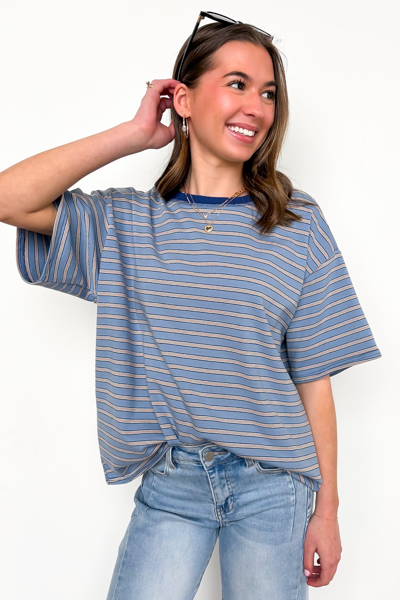Blue / S Stripe Bound Relaxed Fit Top - Madison and Mallory