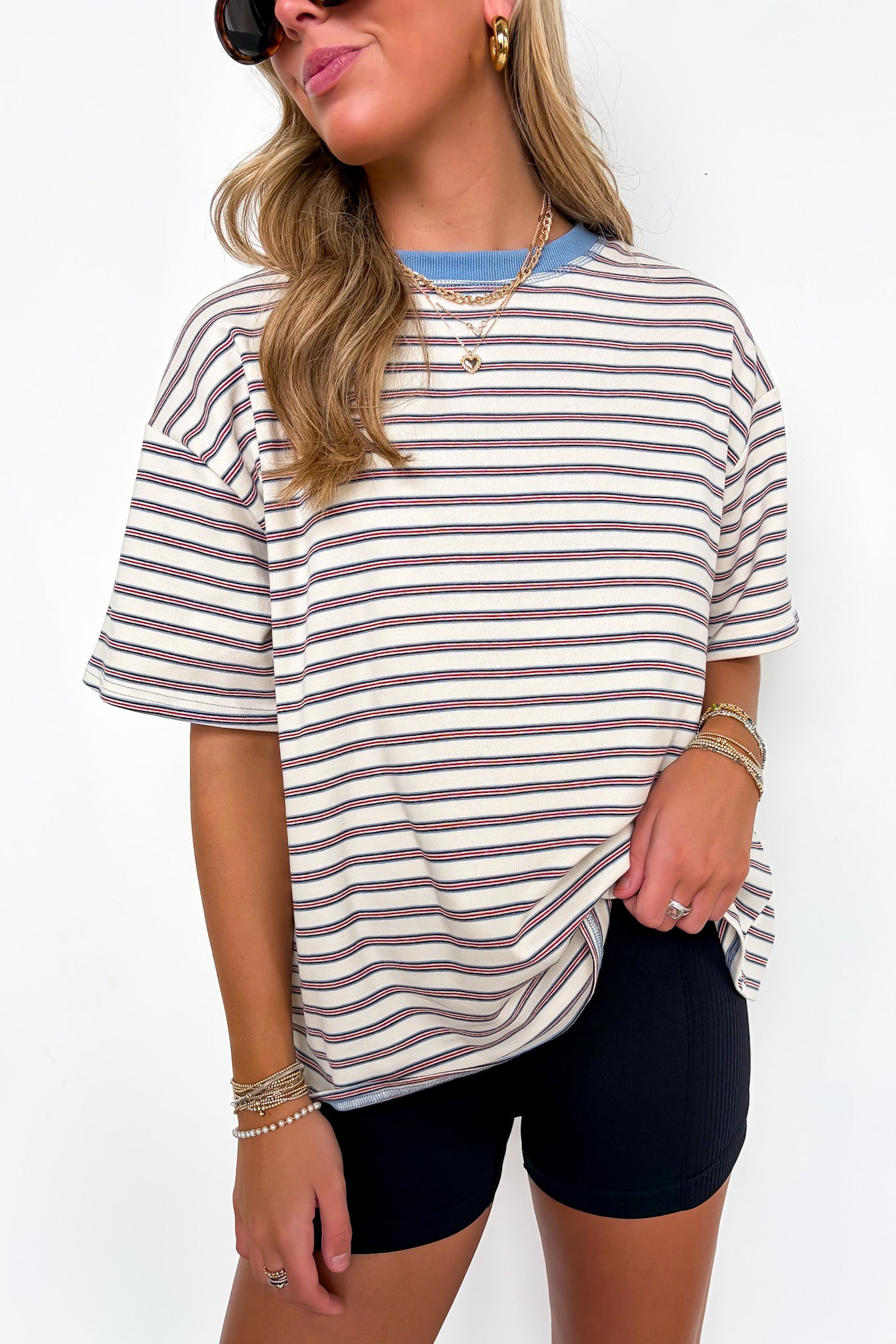 Cream / S Stripe Bound Relaxed Fit Top - Madison and Mallory