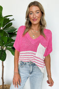 Neon Pink / S Stripe Story Color Block Sweater Top - FINAL SALE - Madison and Mallory