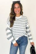 Ivory/Gray / S Striped Ease Mixed Stripe Comfy Sweater - FINAL SALE - Madison and Mallory