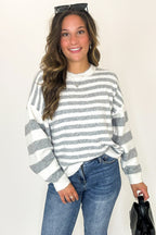 Ivory/Gray / S Striped Ease Mixed Stripe Comfy Sweater - FINAL SALE - Madison and Mallory