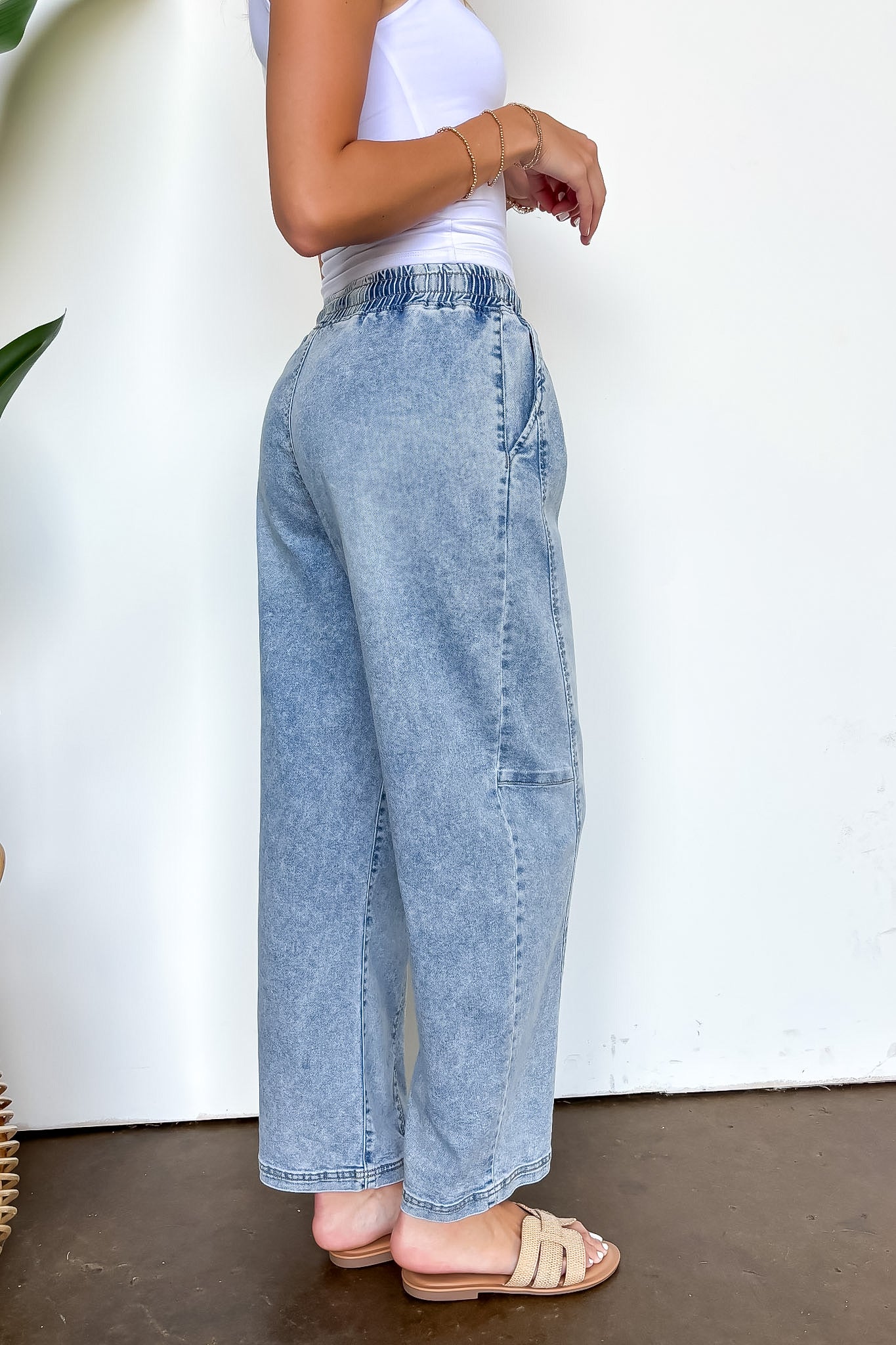 Structure Seam Elastic Waist Relaxed Barrel Jeans - Madison and Mallory