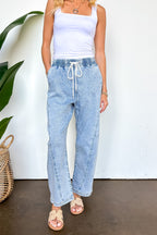 S / Light Structure Seam Elastic Waist Relaxed Barrel Jeans - Madison and Mallory