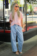 Structure Seam Elastic Waist Relaxed Barrel Jeans - Madison and Mallory