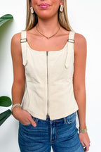 Structured Ease Zip Front Buckle Top - Madison and Mallory