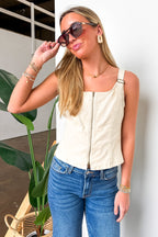 Structured Ease Zip Front Buckle Top - Madison and Mallory