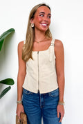 Ecru / S Structured Ease Zip Front Buckle Top - Madison and Mallory
