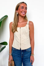Ecru / S Structured Ease Zip Front Buckle Top - Madison and Mallory