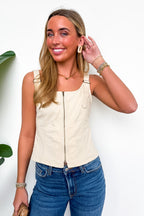 Structured Ease Zip Front Buckle Top - Madison and Mallory