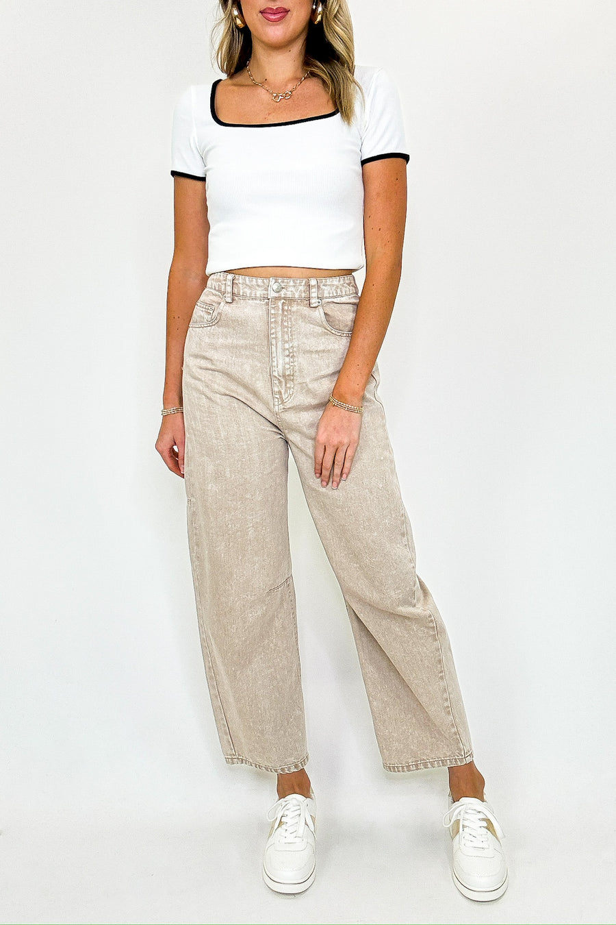 4 / Washed Tan Studio Knit High Waist Solid Pants - Madison and Mallory