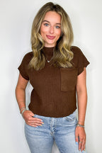 Chocolate Brown / S Studio Mock Neck Front Pocket Knit Top - FINAL SALE - Madison and Mallory