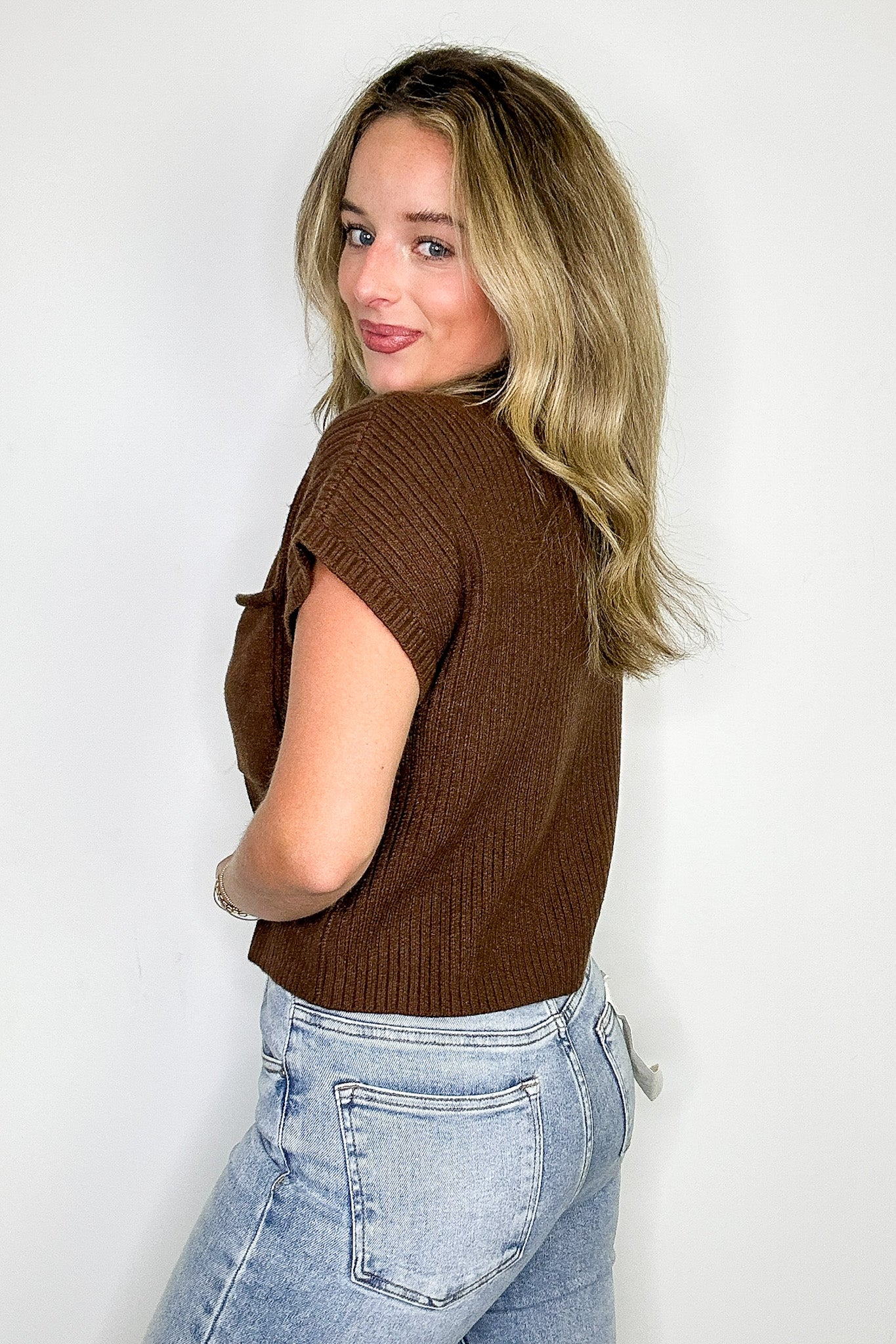 Studio Mock Neck Front Pocket Knit Top - Madison and Mallory
