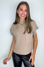 Light Taupe / S Studio Mock Neck Front Pocket Knit Top - FINAL SALE - Madison and Mallory