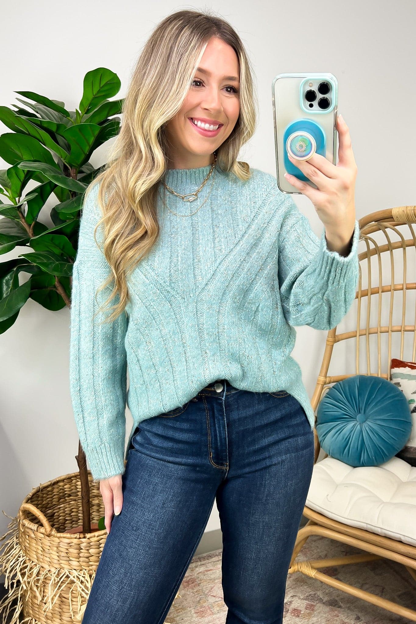 Blue / S Style Skills Long Sleeve Side Slit Sweater - Madison and Mallory
