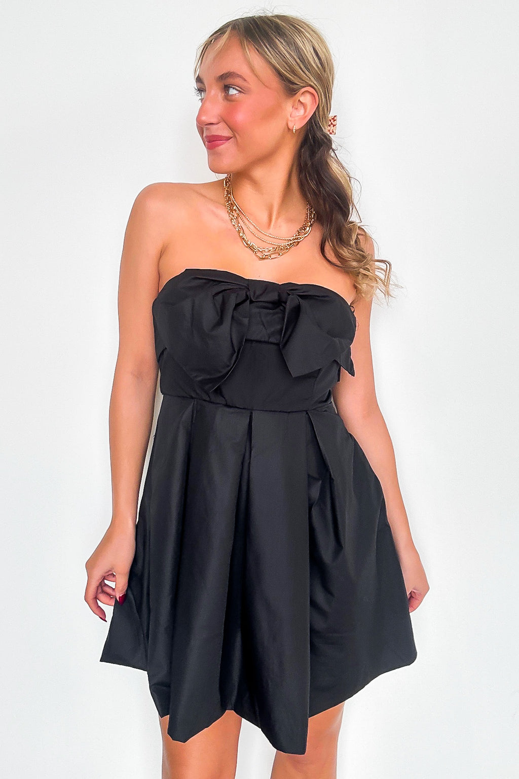 S / Black Suave Mood Bow Balloon Hem Strapless Dress - FINAL SALE - Madison and Mallory