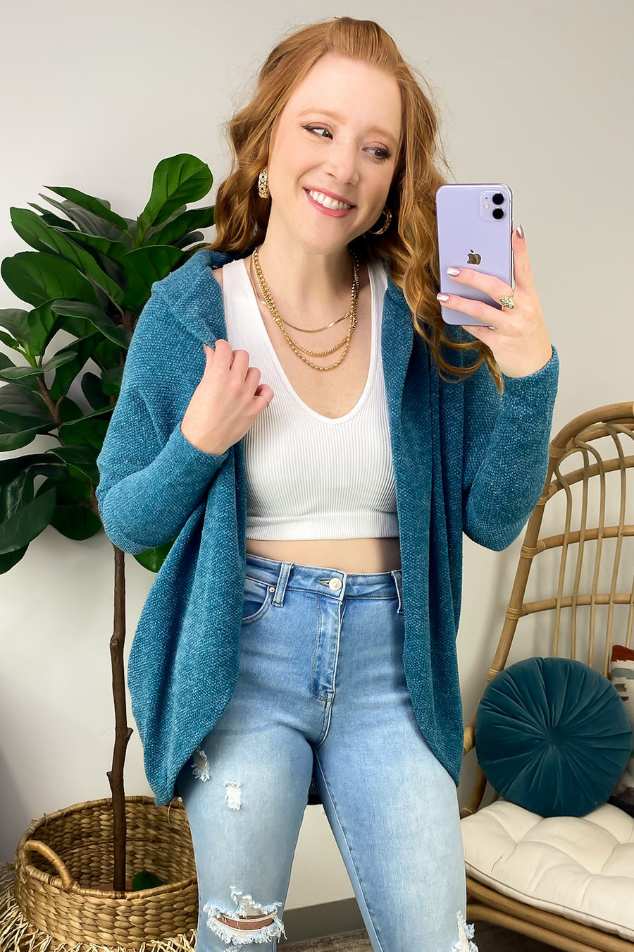 Teal / S Subtle Sensation Hooded Knit Cardigan - Madison and Mallory