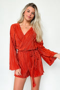 S / Rust Sultry Beauty Pleated Satin Romper - FINAL SALE - Madison and Mallory