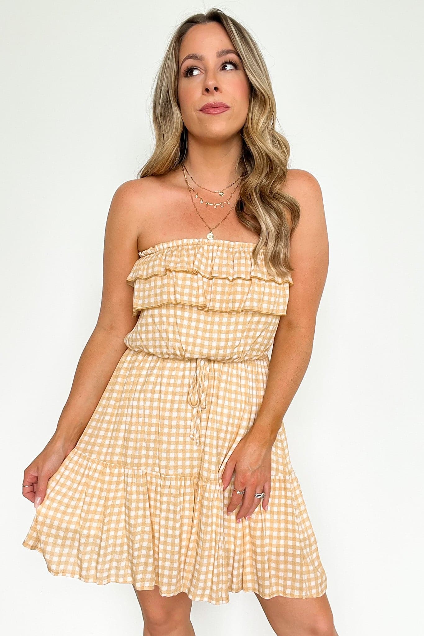 S / Yellow/Cream Summer Daze Gingham Print Flounce Dress - FINAL SALE - Madison and Mallory