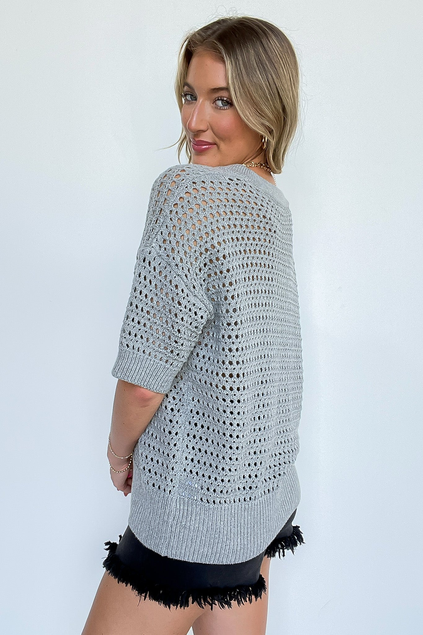 Sunday Loft V-Neck Open-Knit Top - FINAL SALE - Madison and Mallory