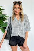 Heather Gray / S Sunday Loft V-Neck Open-Knit Top - FINAL SALE - Madison and Mallory