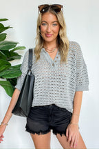 Heather Gray / S Sunday Loft V-Neck Open-Knit Top - FINAL SALE - Madison and Mallory