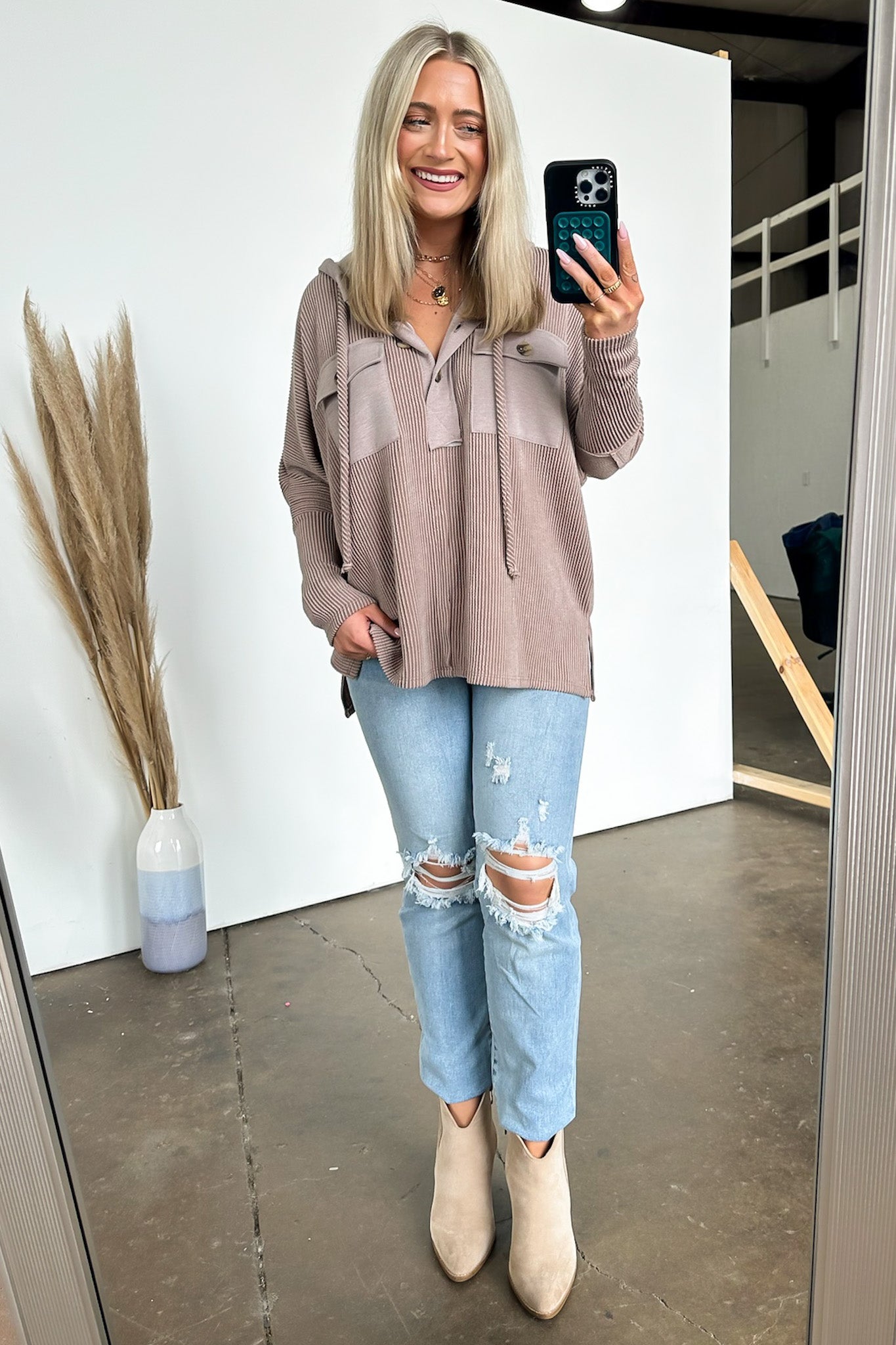 Sunday Serenity Button Down Hooded Top - FINAL SALE - Madison and Mallory