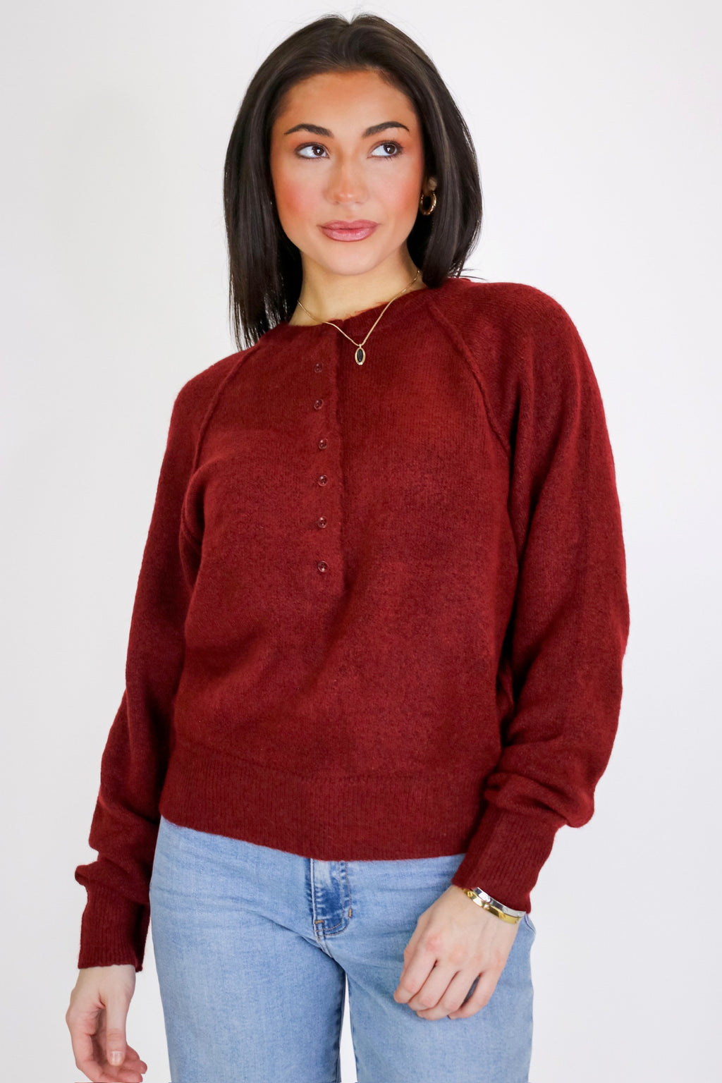 Sunday Morning Henley Button Sweater