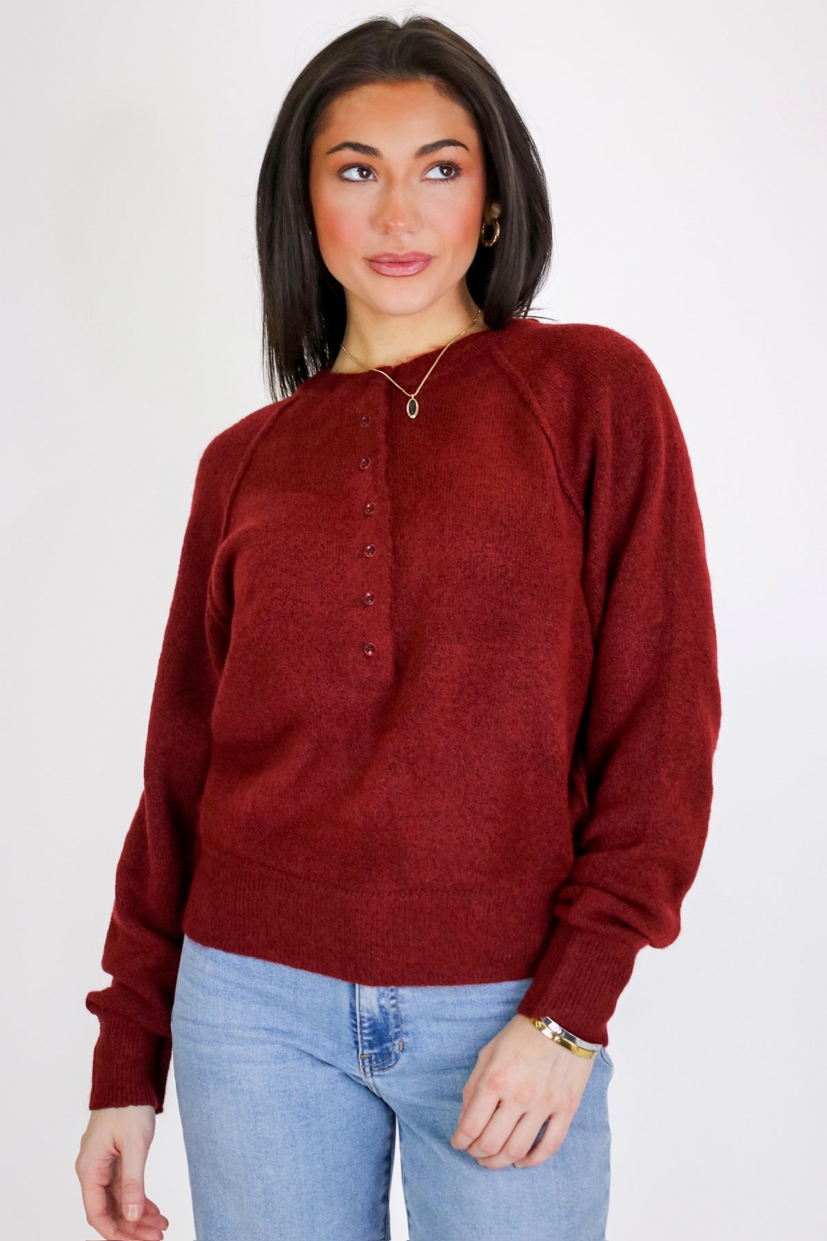 Sunday Morning Henley Button Sweater