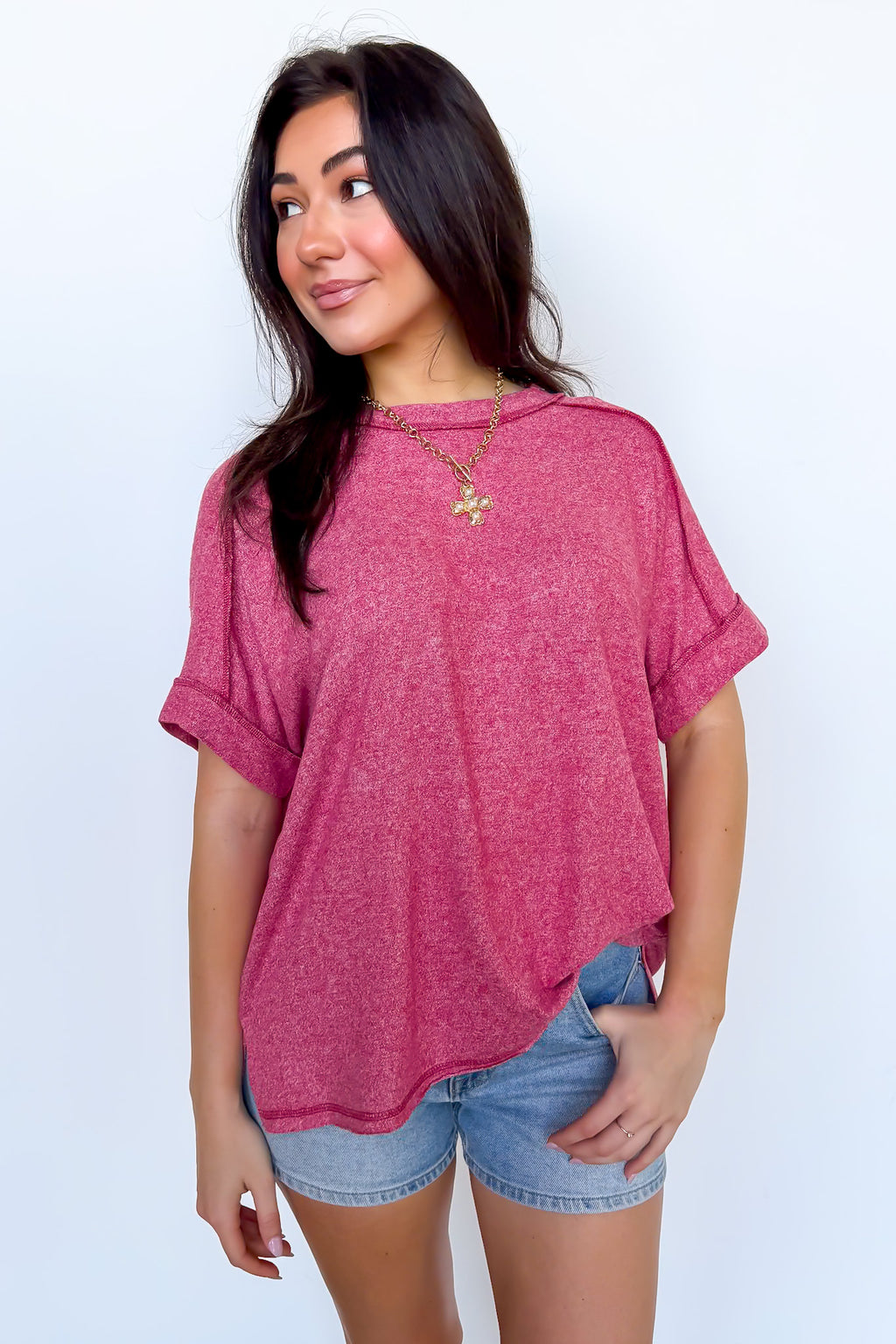 Dark Red / SM Sunday Muse Melange High-Low Tee - Madison and Mallory