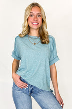 Dusty Teal / SM Sunday Muse Melange High-Low Tee - Madison and Mallory